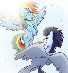 Size: 720x772 | Tagged: safe, rainbow dash, soarin', pegasus, pony, female, flying, male, mare, shipping, soarindash, stallion, straight