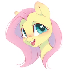 Size: 1012x1069 | Tagged: safe, artist:melodylibris, derpibooru import, fluttershy, pegasus, pony, g4, blushing, bust, cute, ear cleavage, female, looking at you, mare, open mouth, open smile, portrait, shyabetes, simple background, smiling, smiling at you, solo, white background