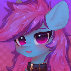 Size: 2000x2000 | Tagged: safe, artist:anku, derpibooru import, oc, oc only, oc:nohra, earth pony, pony, bust, collar, commission, ear fluff, ears, earth pony oc, eye clipping through hair, eyebrows, eyebrows visible through hair, female, high res, looking at you, mare, portrait, solo, tongue, tongue out