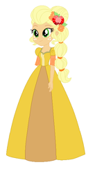 Size: 356x634 | Tagged: safe, artist:cheerful9, artist:selenaede, derpibooru import, applejack, human, equestria girls, g4, alternate hairstyle, applebetes, applejack also dresses in style, base used, cute, female, flower, flower in hair, freckles, simple background, smiling, victorian dress, white background