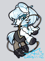 Size: 883x1177 | Tagged: safe, artist:hedgehog29271, derpibooru import, earth pony, pony, ace attorney, clothes, female, franziska von karma, gray background, mare, mouth hold, ponified, simple background, skirt, solo, species swap, whip