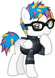 Size: 910x1278 | Tagged: safe, artist:lightningbolt, derpibooru exclusive, derpibooru import, pegasus, pony, .svg available, awsten knight, button-up shirt, clothes, dyed mane, dyed tail, folded wings, glasses, heterochromia, hoof on chin, jewelry, lidded eyes, looking at you, male, necklace, ponified, raised hoof, raised leg, rolled up sleeves, shirt, show accurate, simple background, smiling, smirk, solo, species swap, stallion, standing, svg, tail, transparent background, undershirt, vector, waterparks, wings