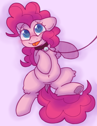 Size: 1000x1300 | Tagged: safe, artist:php193, derpibooru import, pinkie pie, earth pony, pony, g4, :p, bell, bell collar, belly, belly button, chubby, collar, cute, dock, female, hooves, leash, offscreen character, pet play, pov, puppy pie, purple background, simple background, soft shading, solo, tail, tongue, tongue out, wingding eyes