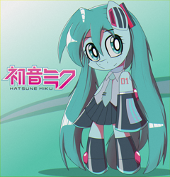 Size: 2400x2500 | Tagged: safe, artist:trackheadtherobopony, derpibooru import, pony, robot, robot pony, semi-anthro, anime, gradient background, hatsune miku, ponified, solo, species swap, vocaloid