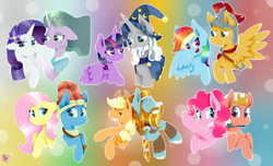 Size: 3280x2000 | Tagged: safe, artist:kathepart, derpibooru import, applejack, flash magnus, fluttershy, meadowbrook, mistmane, pinkie pie, rainbow dash, rarity, rockhoof, somnambula, star swirl the bearded, twilight sparkle, alicorn, pegasus, unicorn, horn, mane six