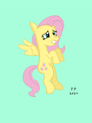 Size: 1620x2160 | Tagged: safe, artist:funnypancake, derpibooru import, fluttershy, pegasus, pony, g4, green background, scared, simple background, solo