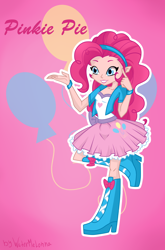 Size: 1592x2406 | Tagged: safe, artist:watermelonna, derpibooru import, pinkie pie, human, equestria girls, g4, human coloration, pink background, simple background, solo