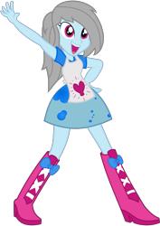 Size: 1241x1757 | Tagged: safe, artist:partypievt, derpibooru import, oc, oc only, oc:rolling steam, human, equestria girls, g4, 2013, blue skin, boots, clothes, equestria girls oc, equestria girls-ified, grey hair, high heel boots, old art, pink eyes, shirt, shoes, simple background, skirt, solo, transparent background