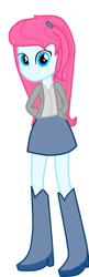 Size: 400x1229 | Tagged: safe, artist:alejamoreno-brony, derpibooru import, oc, oc only, oc:lovely waltz, human, equestria girls, g4, blue eyes, blue skin, boots, clothes, equestria girls oc, equestria girls-ified, high heel boots, jacket, pink hair, shirt, shoes, simple background, skirt, solo, vest, white background