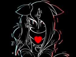 Size: 1300x975 | Tagged: safe, artist:northern wind, derpibooru import, oc, oc only, oc:northern wind, pony, unicorn, g4, angry, black background, blurry, bust, clothes, crossover, digital art, distortion, error, eyelashes, female, glitch, heart, heart necklace, horn, jacket, jewelry, looking at you, mare, messy mane, monochrome, necklace, portrait, shaking, shirt, signature, simple background, sitting, solo, staring at you, staring into your soul, striped sweater, sweater, tail, undertale