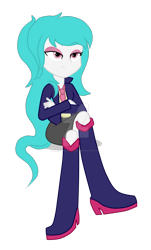 Size: 828x1373 | Tagged: artist needed, source needed, safe, derpibooru import, oc, oc only, human, equestria girls, g4, blue hair, boots, clothes, equestria girls oc, equestria girls-ified, eyeshadow, high heel boots, jacket, makeup, pink eyes, pink eyeshadow, shirt, shoes, simple background, skirt, solo, transparent background, vest