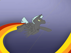 Size: 2732x2048 | Tagged: safe, artist:pegasusguy, derpibooru import, thunderlane, pegasus, pony, chest fluff, colored, digital art, flat colors, flying, gradient background, looking straight, male, short tail, side view, solo, stallion, tail, wallpaper, wings