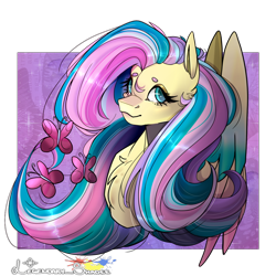 Size: 1000x1000 | Tagged: safe, artist:legendaryshadee, derpibooru import, fluttershy, pony, bust, portrait, rainbow power, solo