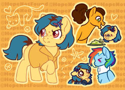 Size: 1243x893 | Tagged: safe, artist:hopenotfound, derpibooru import, cheese sandwich, rainbow dash, oc, pony, female, filly, foal, neck brace, offspring, parent:cheese sandwich, parent:rainbow dash, parents:cheesedash