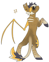 Size: 1641x2037 | Tagged: safe, artist:catastrophyte, derpibooru import, oc, oc only, bat pony, pony, brown coat, full body, leg scar, leonine tail, multicolored mane, rear view, rearing, scar, simple background, solo, tail, transparent background