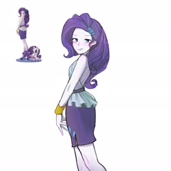 Size: 2048x2048 | Tagged: safe, artist:dusknebula, artist:sugarcube269, derpibooru import, rarity, human, equestria girls, g4, backless, bare shoulders, blushing, bracelet, clothes, female, jewelry, kotobukiya, kotobukiya rarity, lidded eyes, looking at you, rarity peplum dress, reference, side view, simple background, skirt, smiling, solo, white background