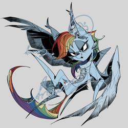 Size: 1600x1600 | Tagged: safe, artist:avravous, derpibooru import, rainbow dash, pegasus, pony, female, gray background, grin, mare, simple background, smiling, solo, spread wings, wings