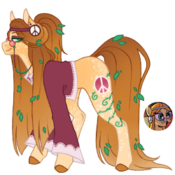 Size: 1000x1000 | Tagged: safe, artist:kazmuun, derpibooru import, earth pony, pony, series:kazmuun's drawing every pony, alternate design, blaze (coat marking), body freckles, clothes, coat markings, colored eyelashes, colored hooves, colored pinnae, ear piercing, earring, eyeshadow, facial markings, female, freckles, glasses, glasses chain, gradient legs, gradient mane, gradient tail, green eyelashes, headband, hooves, jewelry, leaves, leaves in hair, leaves in mane, leaves in tail, leg freckles, lidded eyes, long mane, long tail, makeup, mare, peace symbol, piercing, ponytail, redesign, shirt, simple background, solo, standing, tail, transparent background, wheat grass