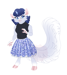 Size: 4000x4500 | Tagged: safe, artist:gigason, derpibooru import, oc, oc:snowball seam, abyssinian, hybrid, clothes, female, interspecies offspring, offspring, parent:capper dapperpaws, parent:rarity, parents:capperity, simple background, skirt, solo, sweater, transparent background