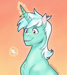 Size: 2046x2294 | Tagged: safe, artist:equeslibrium, derpibooru import, lyra heartstrings, human, pony, unicorn, g4, background pony, bust, horn, looking at someone, magic, magic aura, portrait, solo