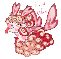 Size: 1280x1243 | Tagged: safe, artist:malinraf1615, derpibooru import, oc, hybrid, bust, interspecies offspring, offspring, parent:discord, parent:princess cadance, parents:discodance, portrait, simple background, solo, tongue, tongue out, transparent background