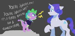 Size: 1416x690 | Tagged: safe, artist:kreeeeeez, derpibooru import, rarity, spike, dragon dropped, g4, lyrics, ms paint, nonbinary, text