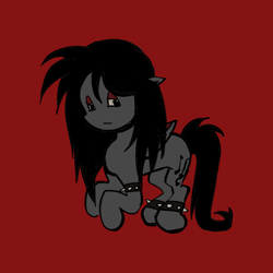 Size: 1000x1000 | Tagged: safe, artist:0liiver, derpibooru import, oc, oc only, oc:basil, bat pony, pony, lidded eyes, red background, simple background, solo