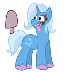 Size: 1153x1281 | Tagged: safe, artist:zoeyhorse, derpibooru import, trixie, pony, unicorn, g4, colored hooves, face paint, female, glowing, glowing horn, hooves, horn, levitation, long tongue, magic, mare, open mouth, simple background, solo, telekinesis, tongue, tongue out, white background