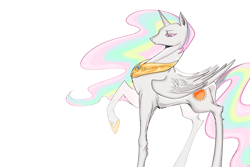 Size: 3000x2000 | Tagged: safe, artist:fengnansongjiangliyin, derpibooru import, princess celestia, alicorn, pony, concave belly, female, folded wings, hoof shoes, long legs, mare, missing accessory, peytral, princess shoes, raised hoof, raised leg, simple background, solo, sternocleidomastoid, tall, thin, white background, wings