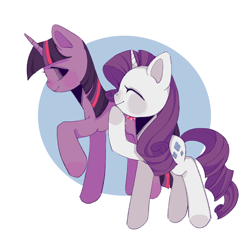 Size: 2048x2048 | Tagged: safe, artist:nimingxiwang168, derpibooru import, rarity, twilight sparkle, pony, unicorn, cute, duo, duo female, female, horn, lesbian, raised hoof, raised leg, raribetes, rarilight, shipping, smiling, twiabetes, two toned background