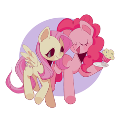 Size: 1280x1280 | Tagged: safe, artist:nimingxiwang168, derpibooru import, fluttershy, pinkie pie, earth pony, pegasus, pony, duo, duo female, eyes closed, female, flutterpie, lesbian, mare, open mouth, open smile, shipping, smiling