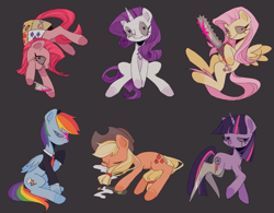 Size: 2619x2048 | Tagged: safe, artist:nimingxiwang168, derpibooru import, applejack, fluttershy, pinkie pie, rainbow dash, rarity, twilight sparkle, earth pony, pegasus, pony, unicorn, alternate universe, amputee, chainsaw, creepypasta, horn, mane six, prosthetic leg, prosthetic limb, prosthetics