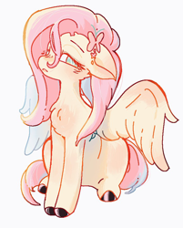 Size: 696x864 | Tagged: safe, artist:kekeheweisi, derpibooru import, fluttershy, pegasus, pony, female, mare, sitting, solo, unshorn fetlocks