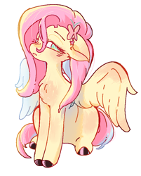 Size: 698x867 | Tagged: safe, alternate version, artist:kekeheweisi, derpibooru import, fluttershy, pegasus, pony, female, mare, sitting, solo, unshorn fetlocks