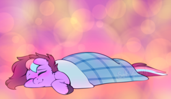 Size: 854x494 | Tagged: safe, artist:sekuponi, derpibooru import, oc, oc only, pony, abstract background, blushing, cute, eyes closed, female, flat fuck friday, lying down, mare, sleeping, solo