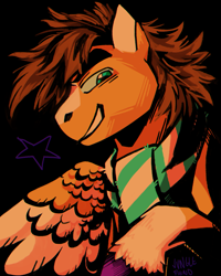 Size: 1024x1280 | Tagged: safe, artist:junglefiend, derpibooru import, pony, brown mane, clothes, grin, jojo's bizarre adventure, joseph joestar, male, orange coat, ponified, scarf, smiling, species swap, stallion