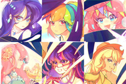 Size: 750x500 | Tagged: safe, artist:shansewanzi, derpibooru import, applejack, fluttershy, pinkie pie, rainbow dash, rarity, twilight sparkle, equestria girls, g4, mane six, solo