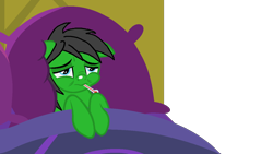 Size: 1280x720 | Tagged: safe, artist:star-armour95, derpibooru import, oc, oc:star armour, pegasus, g4, bed, blanket, male, pillow, sick, simple background, transparent background, vector