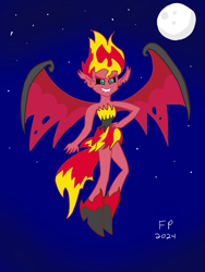 Size: 1620x2160 | Tagged: safe, artist:funnypancake, derpibooru import, sunset satan, sunset shimmer, demon, equestria girls, g4, female, moon, my little pony equestria girls, night, stars