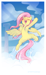 Size: 1598x2605 | Tagged: safe, artist:stratodraw, derpibooru import, fluttershy, pegasus, pony, g4, sonic rainboom (episode), cheering, cute, featureless crotch, female, flying, mare, open mouth, open smile, scene interpretation, shyabetes, smiling, solo, spread legs, spreading, underhoof