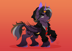 Size: 4264x3050 | Tagged: safe, artist:alzmariowolfe, derpibooru import, oc, oc only, oc:delta riel-delano, alicorn, bat pony, bat pony alicorn, pony, unicorn, bat wings, gradient background, horn, horn ring, male, ring, solo, stallion, unshorn fetlocks, wings