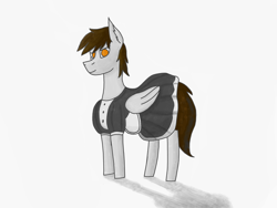 Size: 4080x3060 | Tagged: safe, artist:kokopingas98, derpibooru import, oc, oc only, oc:anthon, pegasus, pony, clothes, crossdressing, digital art, looking at you, maid, male, shadow, simple background, smiling, smiling at you, solo