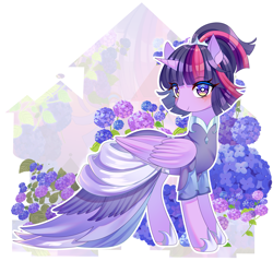 Size: 3067x3067 | Tagged: safe, artist:alus, derpibooru import, twilight sparkle, twilight sparkle (alicorn), alicorn, pony, the last problem, abstract background, blushing, clothes, coronation dress, dress, female, flower, gown, mare, outline, second coronation dress, shoes, smiling, solo, white outline