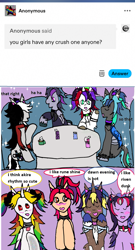 Size: 1137x2109 | Tagged: safe, artist:ask-luciavampire, derpibooru import, oc, changeling, earth pony, pegasus, pony, undead, unicorn, vampire, vampony, ask, church, horn, love, tumblr