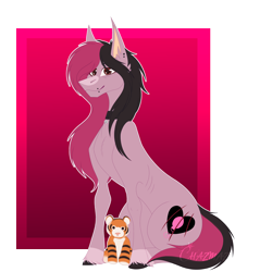 Size: 4320x4320 | Tagged: safe, artist:chazmazda, derpibooru import, oc, oc only, big cat, pony, tiger, abstract background, accessory, coat markings, colored, commission, commissioner:lucifersaiko, cutie mark, ear piercing, ears up, flat colors, gradient background, hoof fluff, jewelry, lineart, lip piercing, long hair, male, necklace, partially transparent background, piercing, plushie, ribs, scar, sitting, skinny, smiling, tail, thin