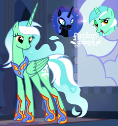 Size: 1280x1374 | Tagged: safe, artist:vi45, derpibooru import, lyra heartstrings, nightmare moon, oc, oc only, alicorn, pony, g4, alicorn oc, concave belly, fusion, fusion:lyra heartstrings, fusion:nightmare moon, horn, long horn, slender, solo, tall, thin, wings