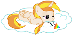 Size: 991x474 | Tagged: safe, derpibooru import, oc, oc only, oc:cokecoffee, alicorn, pony, braid, cloud, female, horn, jewelry, lying down, mare, pendant, prone, simple background, solo, transparent background, wings