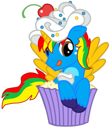 Size: 4334x5044 | Tagged: safe, artist:shieldwingarmorofgod, derpibooru import, oc, oc:shield wing, alicorn, g4, alicorn oc, cupcake, food, horn, simple background, transparent background, vector, wings