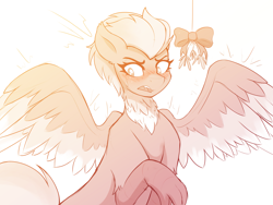 Size: 4129x3097 | Tagged: safe, artist:czu, oc, oc only, oc:terracotta, hippogriff, blushing, cute, fangs, female, hippogriff oc, imminent kissing, mistletoe, neck feathers, sketch, solo, surprised, sweatdrop, talons