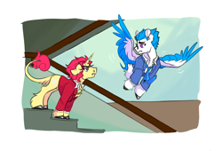 Size: 2500x1700 | Tagged: safe, artist:komodon, derpibooru import, pegasus, pony, unicorn, horn, kasuge ichiban, kitamura giichi, ponified, species swap, yakuza